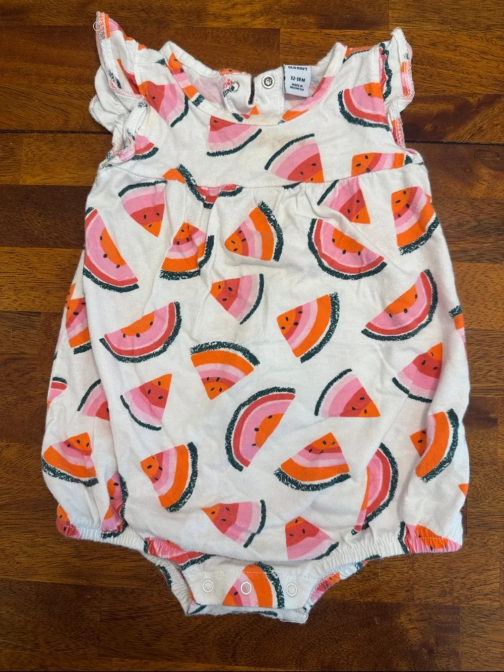 Old Navy White Baby Romper with Pink and Orange Watermelon Print